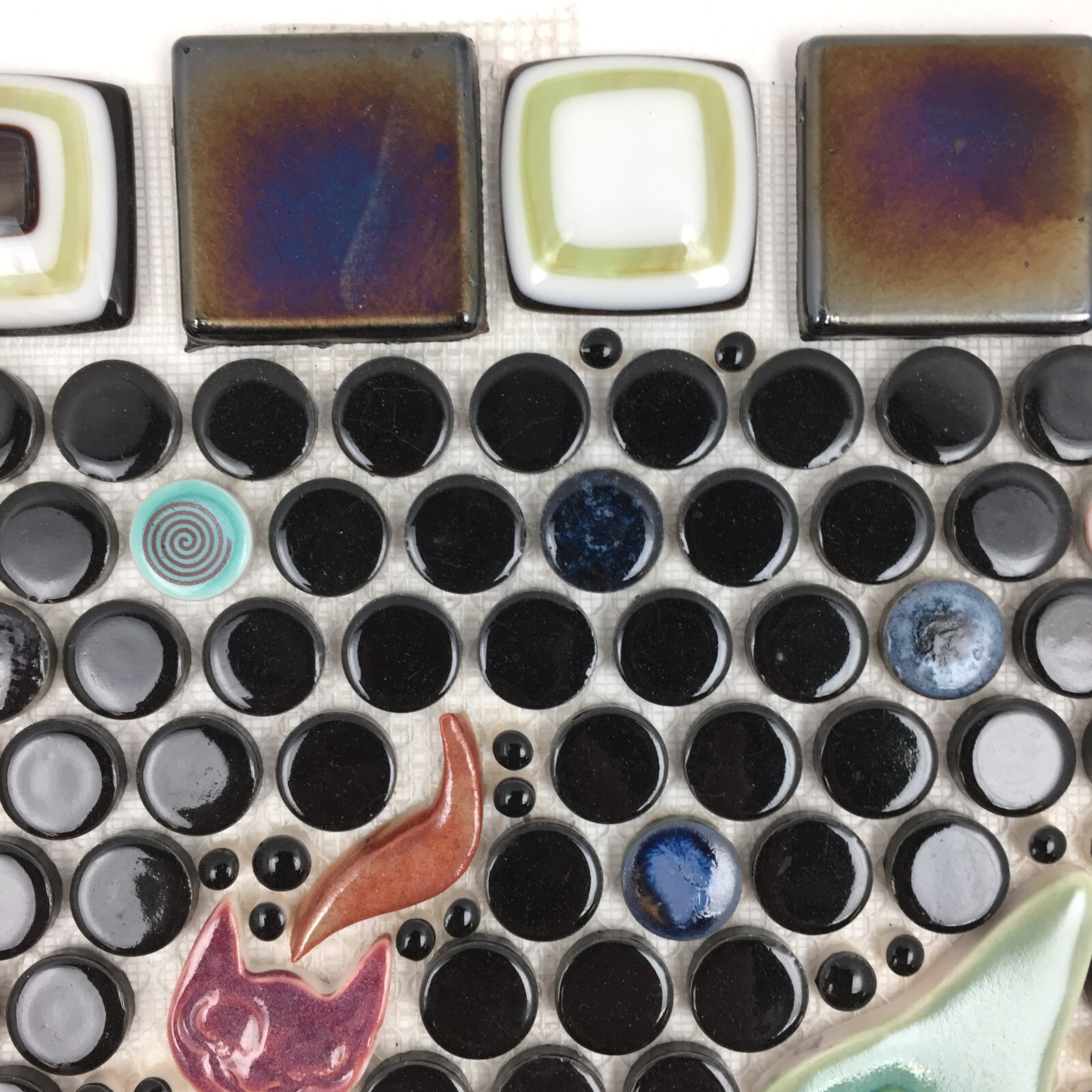 Tile Mosaic Panel, Ready To Install, Ceramic Glass Handmade Vintage 12.5 x 16