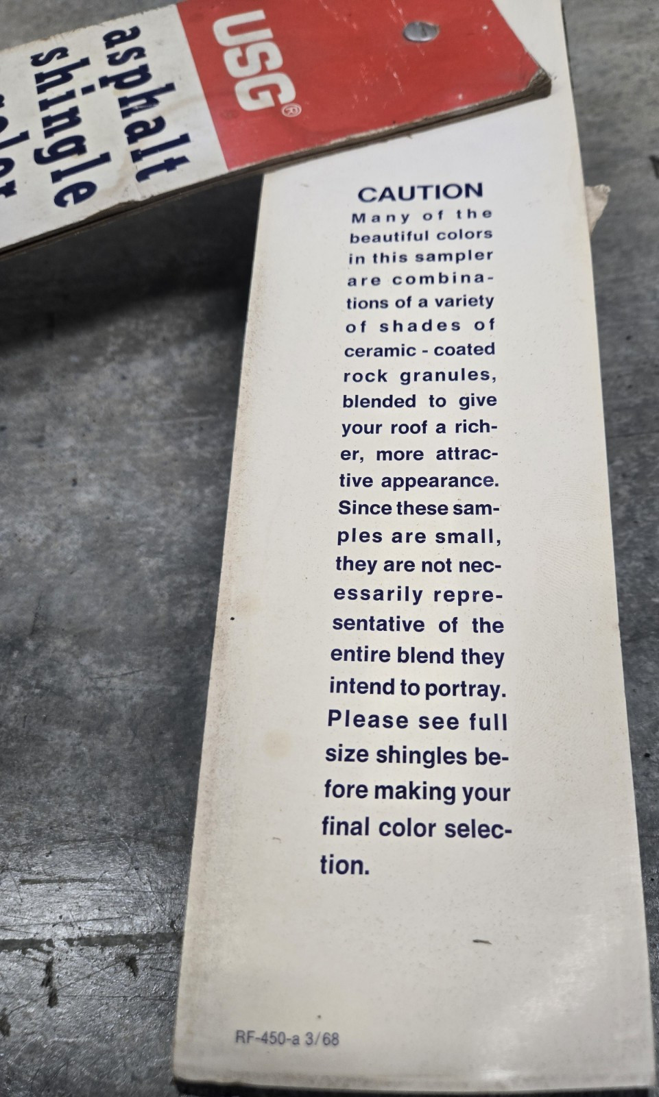 Vintage 1969 USG 12” x 3 1/2” Asphalt Shingles Salesman Samples