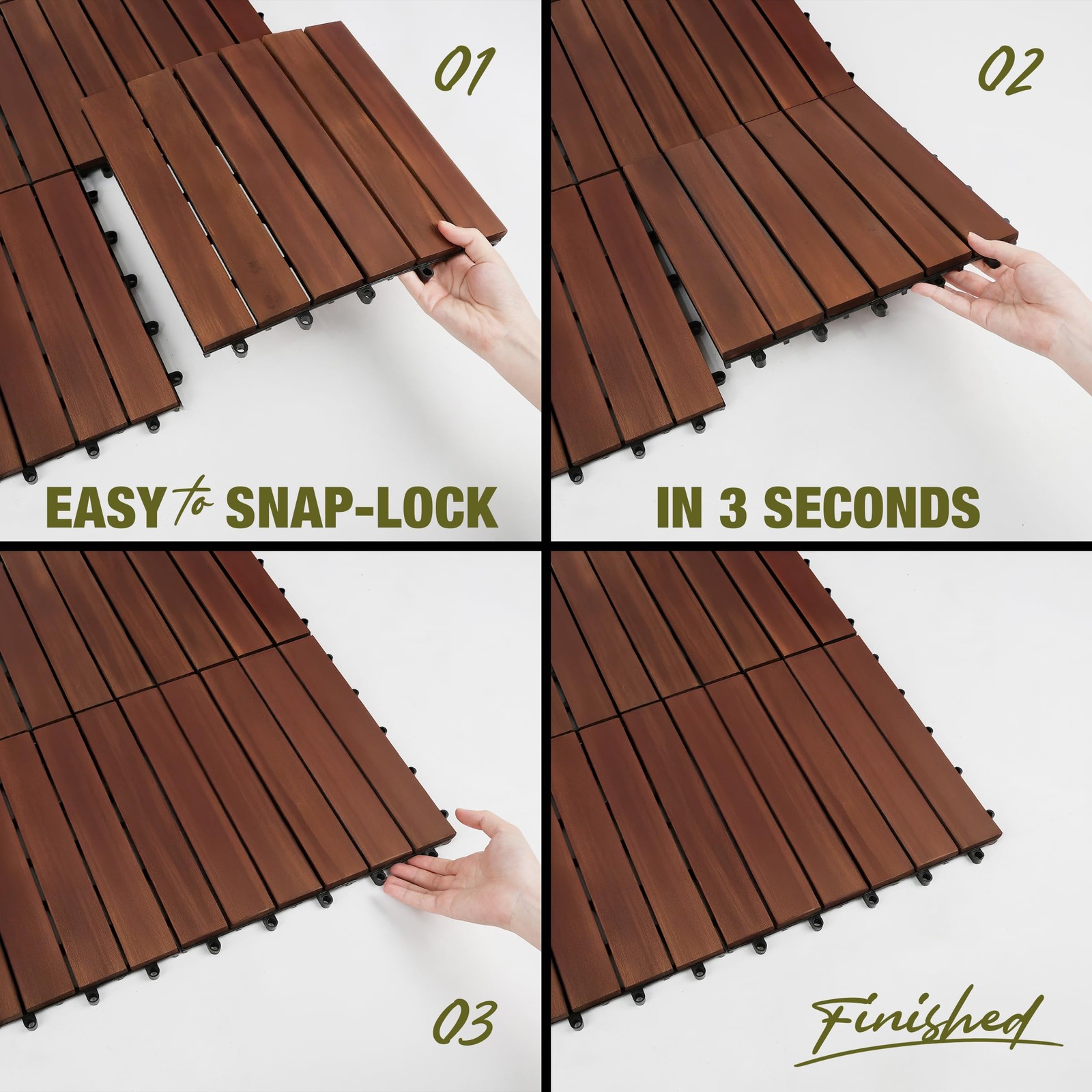 Premium Acacia Wood Interlocking Deck Tiles, 12″x12″x0.9″ Outdoor Patio Floor…