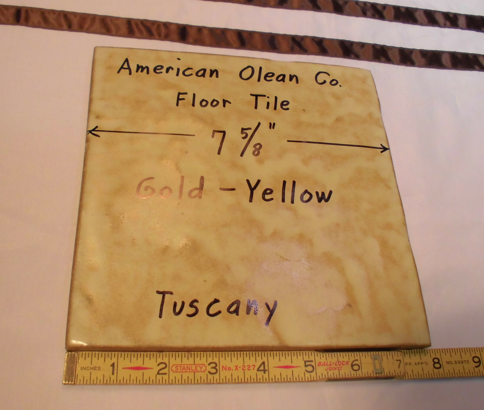 1 pc. *Gold-Yellow* Ceramic Floor Tile; American Olean 7-5/8″ X 1/2″ Thick