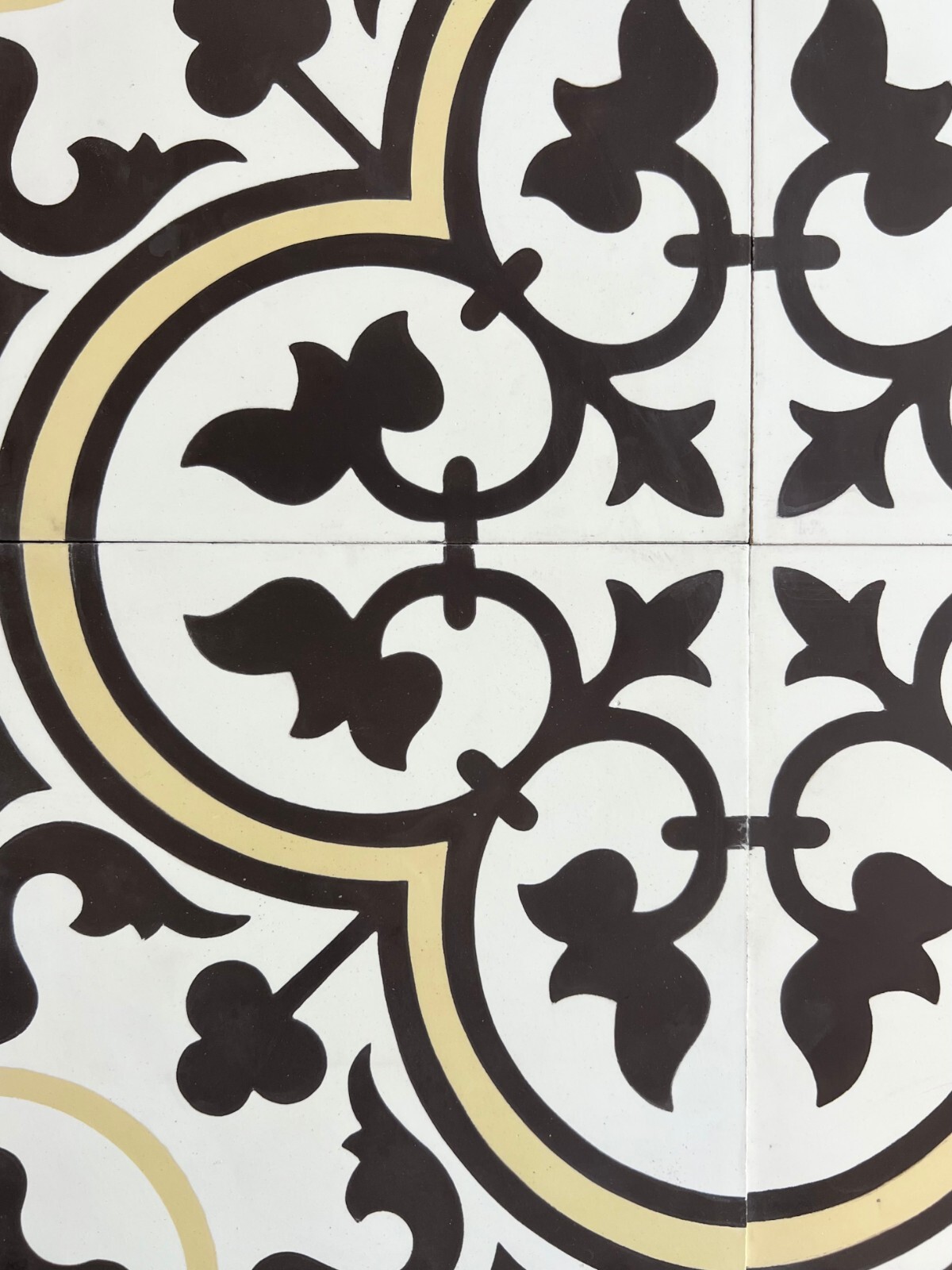Flora Encaustic White Yellow 8×8 Honed Genuine Cement Floor Tile (1 PIECE)
