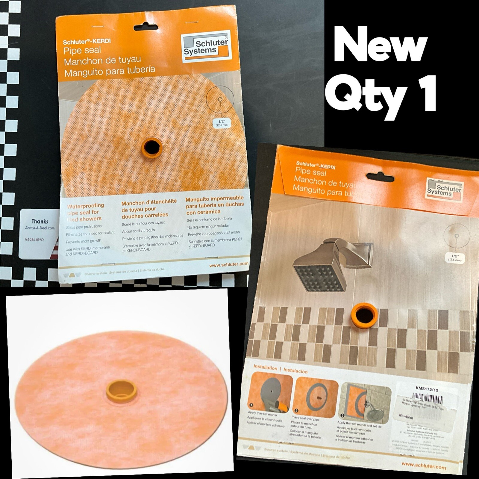 Schluter KERDI-SEAL 1/2″ Opening – Pipe NIPPLE Seal w Gasket – 4 mil KMS172/12