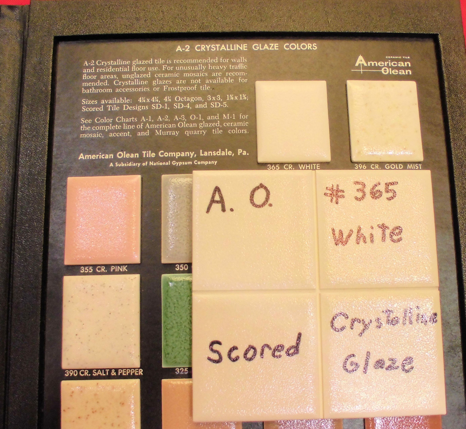 1 pc. *White* Ceramic Tile…Crystalline Glazed by American Olean, Scored 4ths