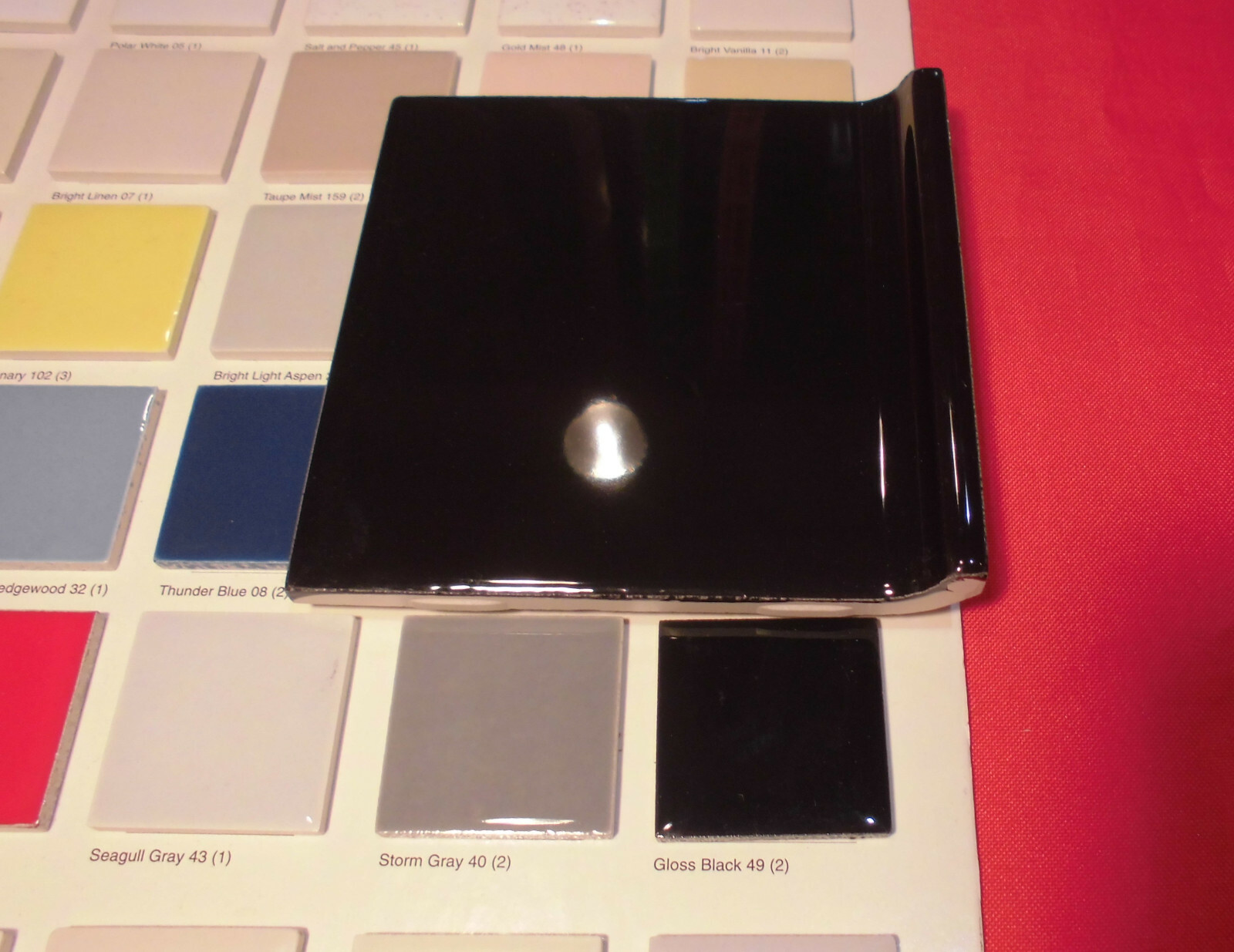 1 pc. *Glossy Black* stack-on base/cove Ceramic Tile; 4-1/4″ X 4-1/4″ NEW STOCK