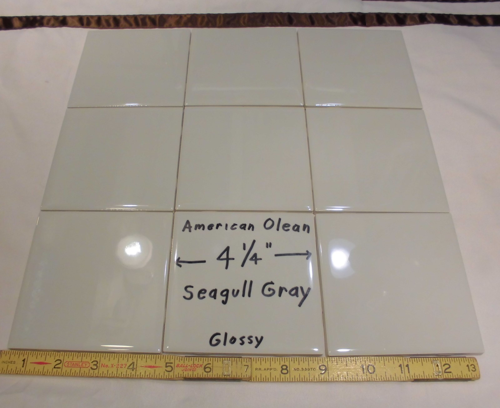 9 pcs. Ceramic Tiles…Glossy *Seagull Gray* #43 by American Olean…4-1/4″ New