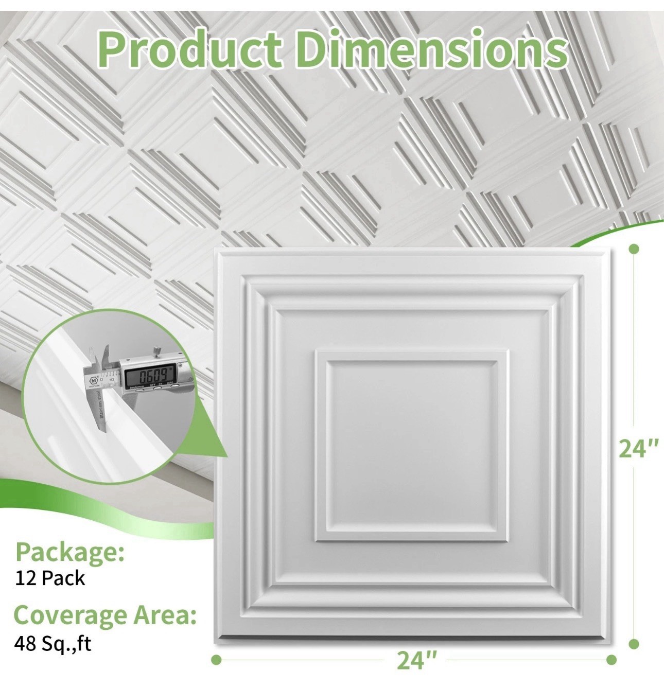 Art3d 12-Pack 24×24 Drop Ceiling Tiles 48 Sq.ft PVC Wall Panels for Home Decor