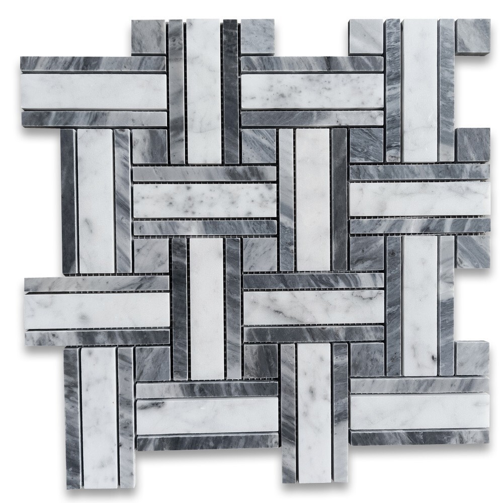 C66A7XH Carrara White Marble Twine Basketweave Mosaic Tile Bardiglio Gray