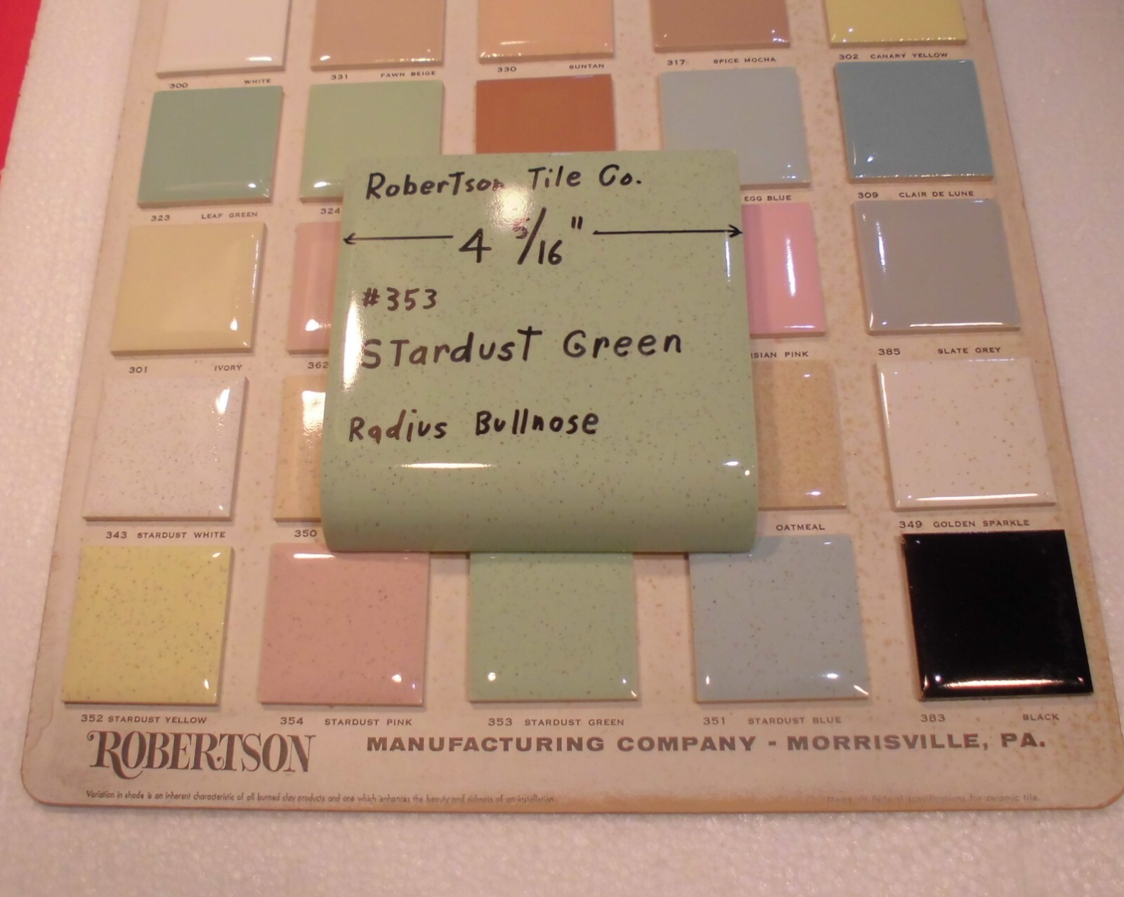 1 pc. Radius Bullnose; Stardust Green: Glossy Ceramic Tile by Robertson 4-5/16″