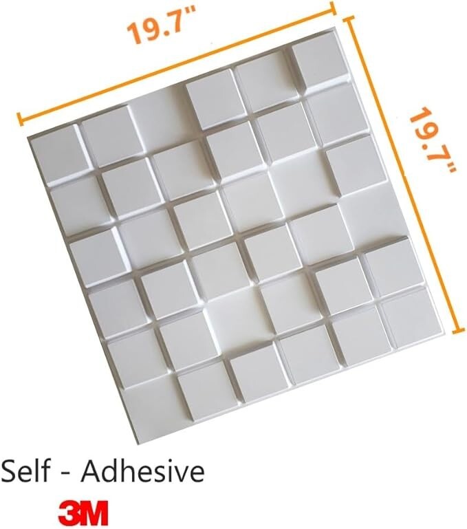 GF Casa Decor Textured 3D PVC Wall Panels PIXEL – 12pc White 19.7″ x 19.7″