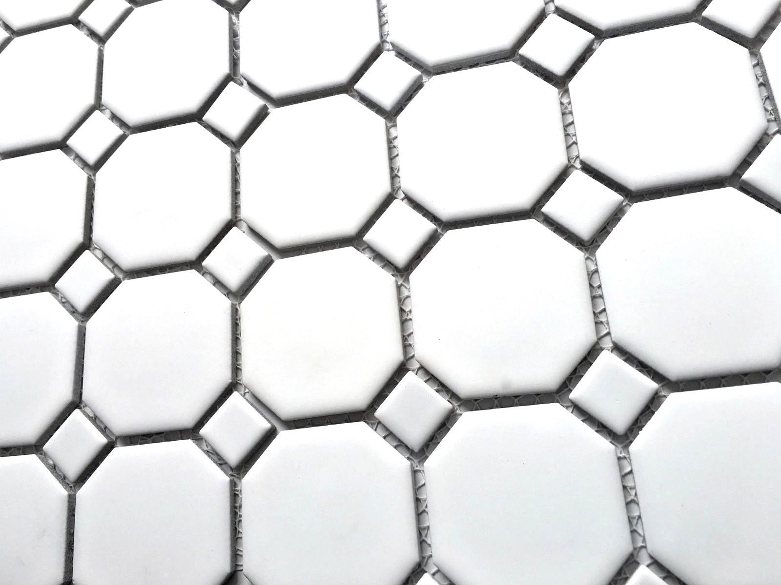 Octagon 2″ Retro Porcelain White Matte Floor and Wall Mosaic Tile, 11.5×11.5