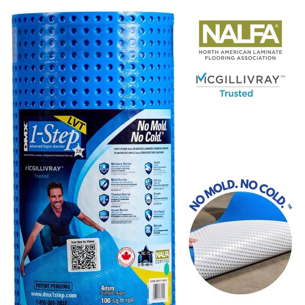DMX 1-STEP Flooring Underlayment 29’L x 42″W Moisture Resistant Blue (100-Sq.Ft)