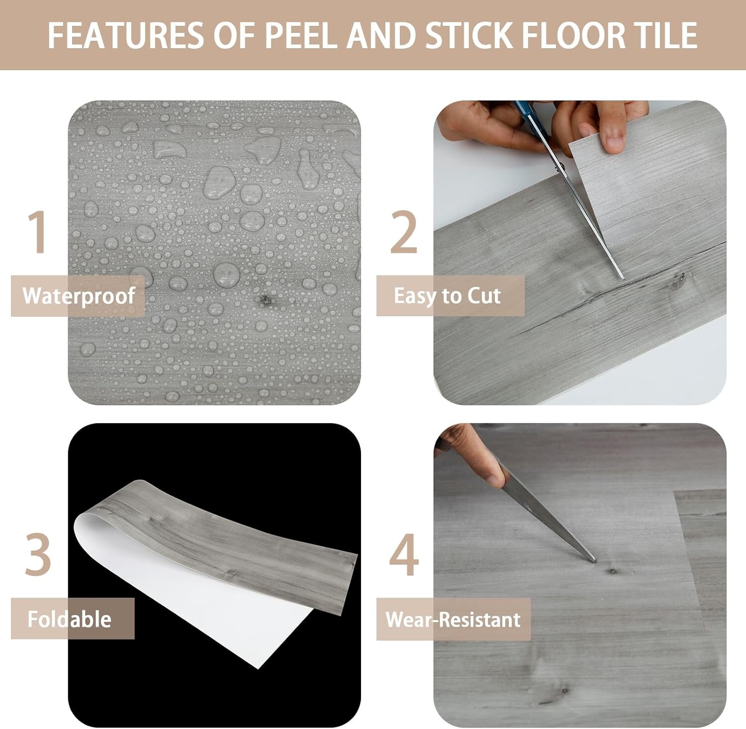 Versatile Peel and Stick Flooring – 60 Sq.Ft in Elegant Grey Wood Design