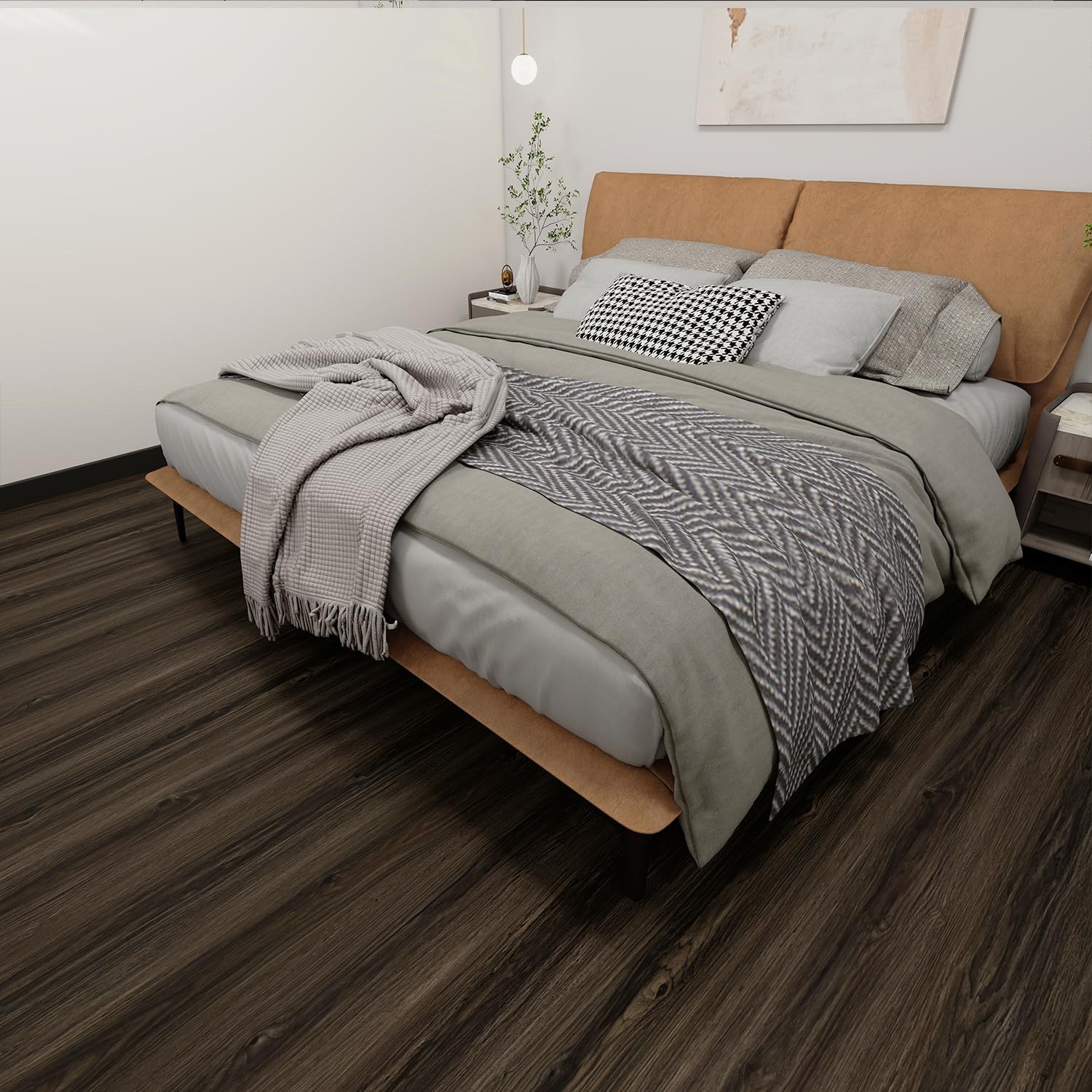 Wood Grain Peel and Stick Floor Tiles, 11.8″ W × 394″ L, Dark Color