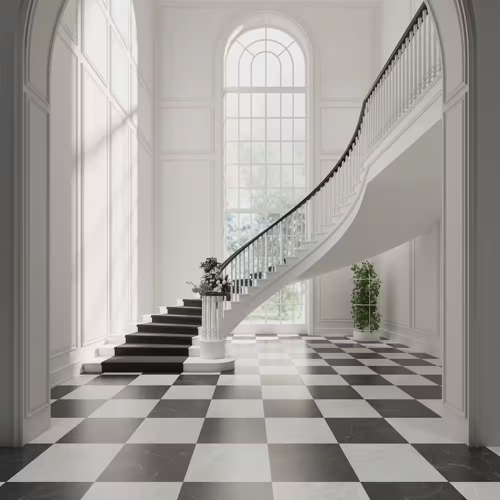 Spanish Noirblanc White 24 In. X 24 In. Matte Stone Look Porcelain Floor and Wal