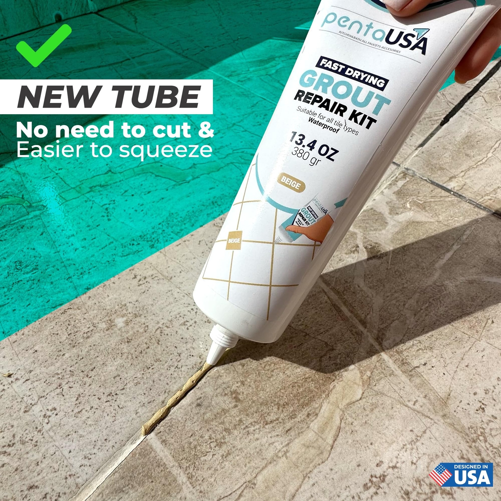 PentaUSA Tile Grout – Large Grout Filler Repairs Renews Tube, Fast Drying Gro…