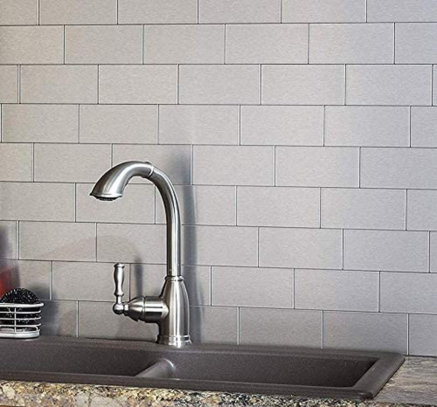 100-Piece Self-Adhesive Stainless Steel Subway Tile Backsplash, 3″ x 6