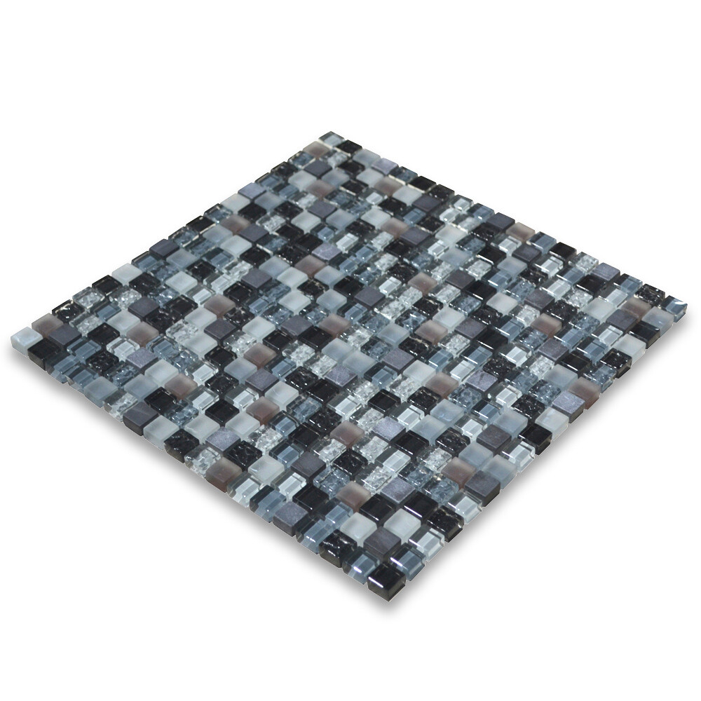 A22004 Glass Mosaic Tile Brown Grey Light Blue Glass Nero Marquina Marble