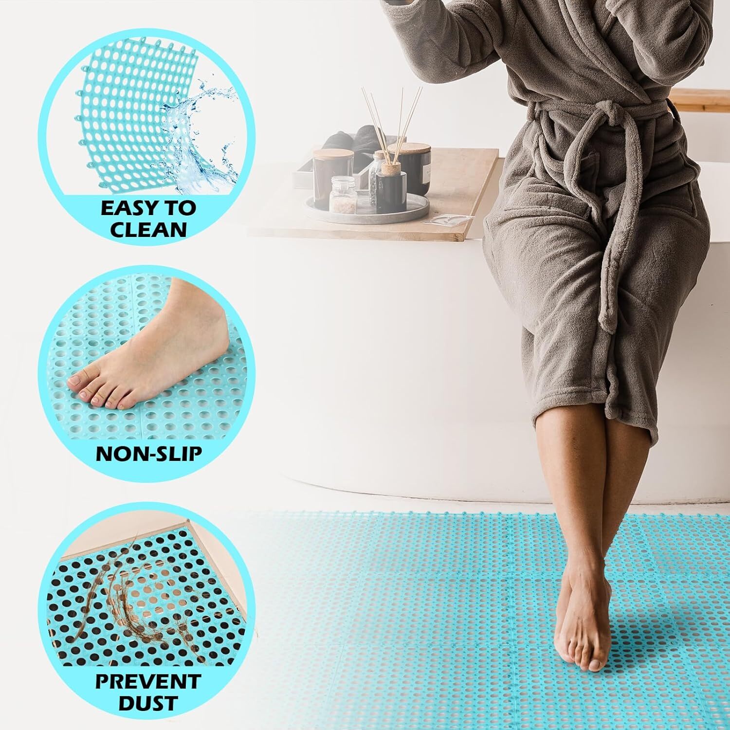 50 Pcs 11×11 Interlocking Drainage Tiles Non Slip Floor Mats TPE Bathroom Patio