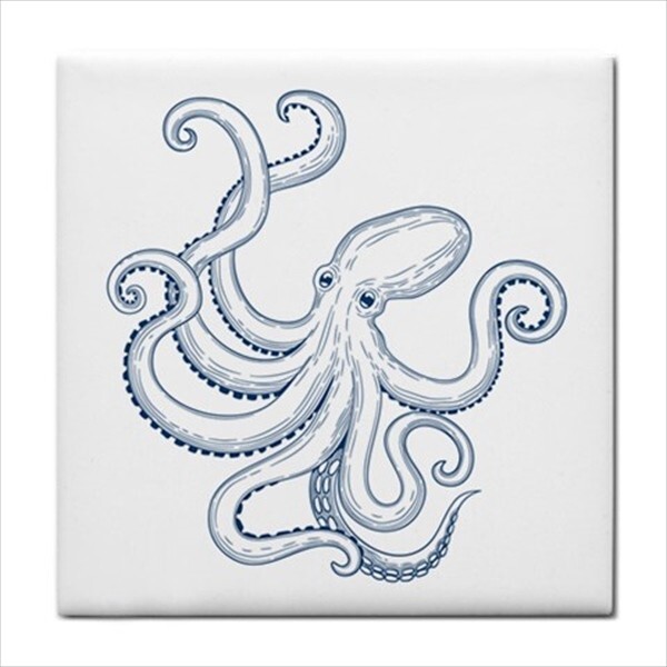Octopus Ceramic Backsplash Border Tiles Set Of 4 Nautical Art Craft Tile