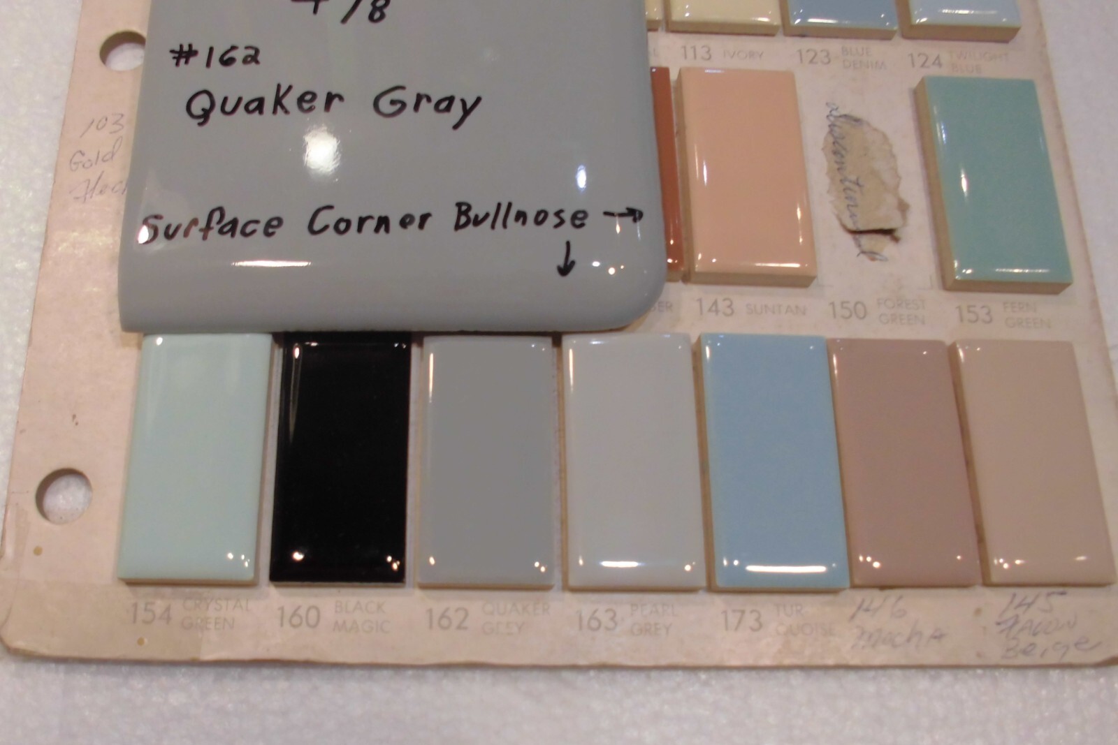 1 pc. *Quaker Dark Gray* Corner Bullnose Ceramic Tile 4-3/8″ by Mid-State Co.