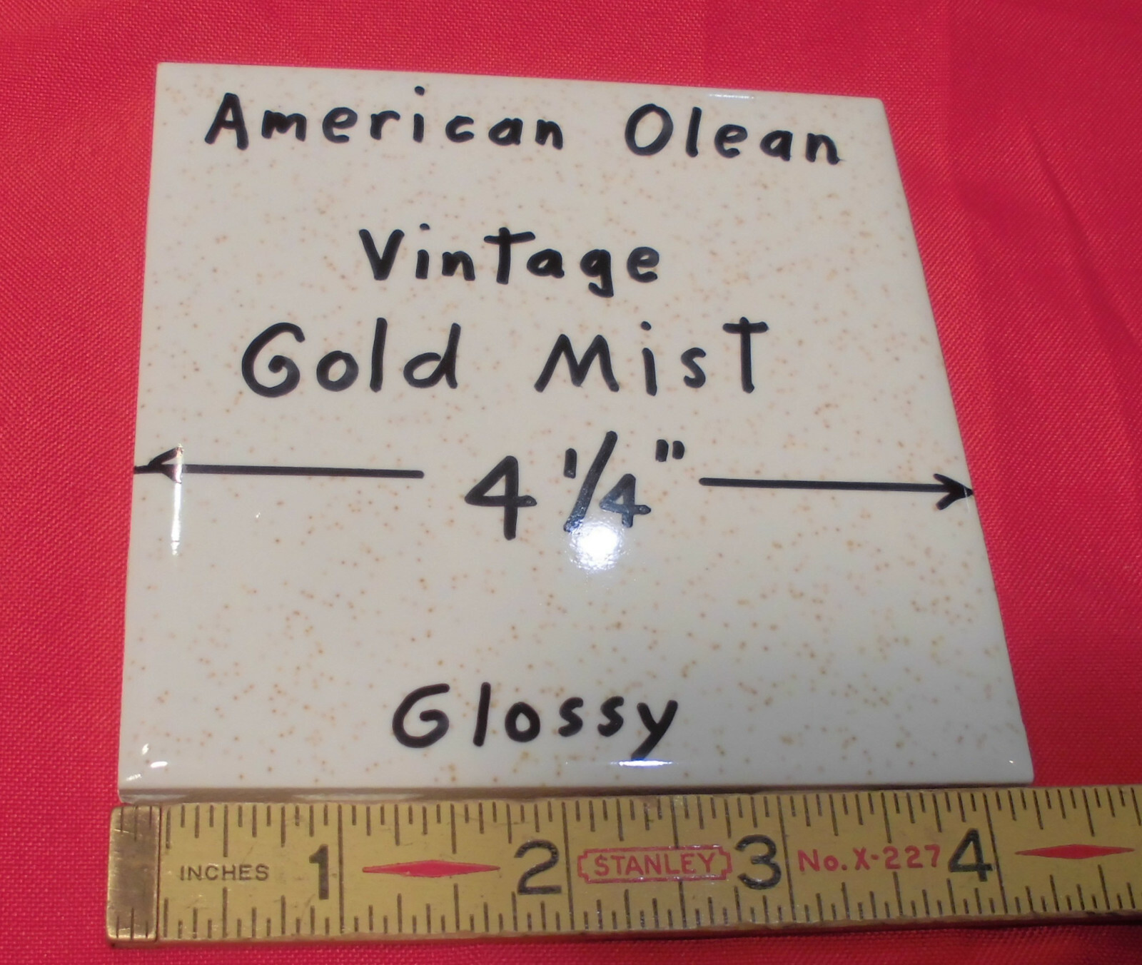 1 pc. Vintage *Gold Mist* Glossy Ceramic Tile #48 by American Olean 4-1/4″ NOS