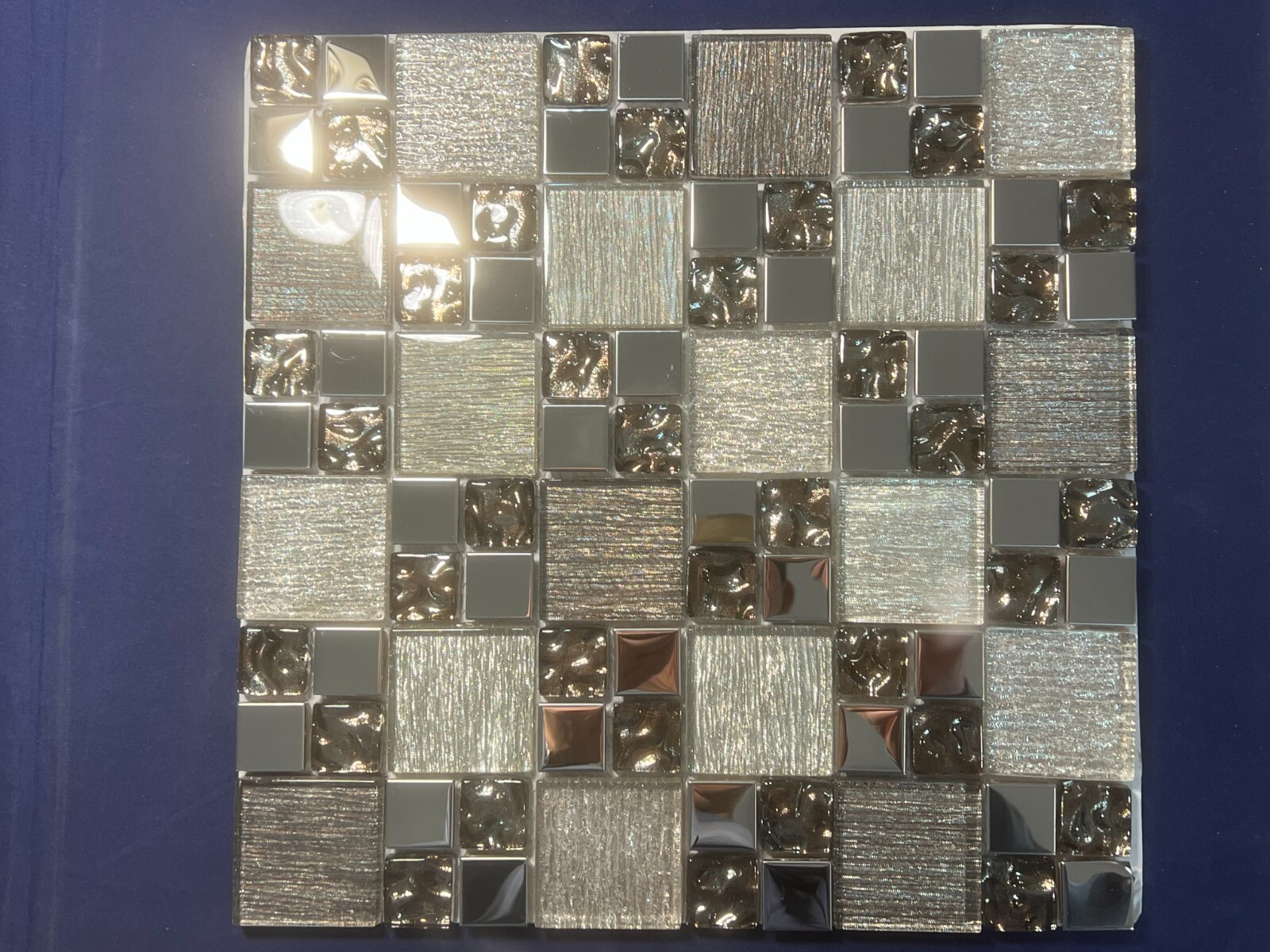 NY47 Silver Glass/Metal Square Mosaic Tile Kitchen Bathroom Backsplash