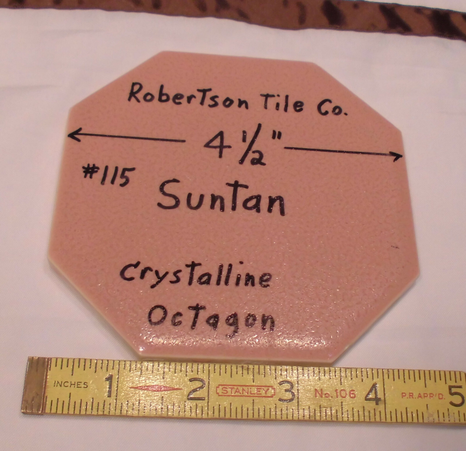 1 pc. Suntan – Pinkest: Octagon Ceramic Tile 4-1/2″ Robertson, Crystalline, Used