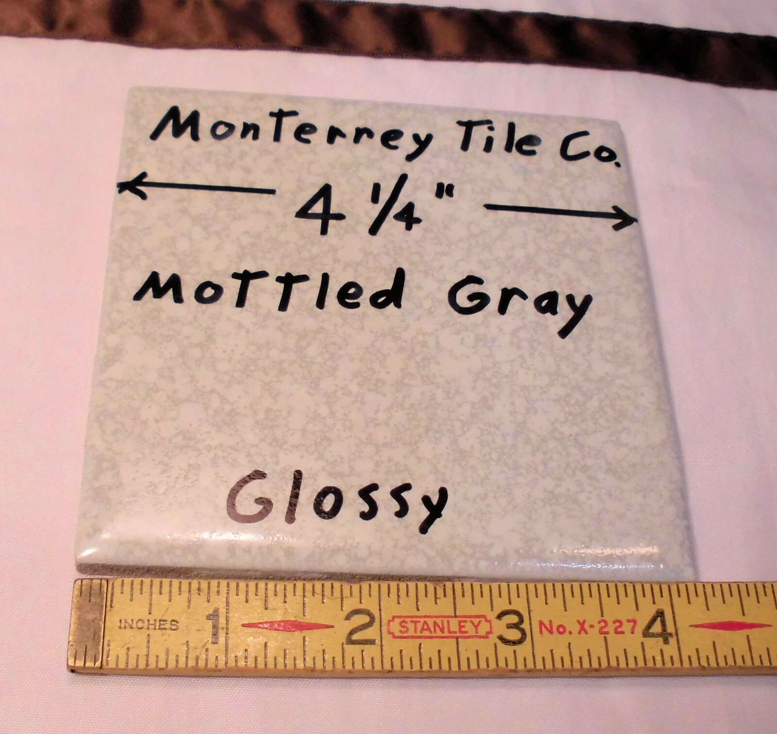 1 pc. Ceramic Tile *Mottled Gray* 4-1/4″ by Monterrey Co. Splatter Gray; NOS