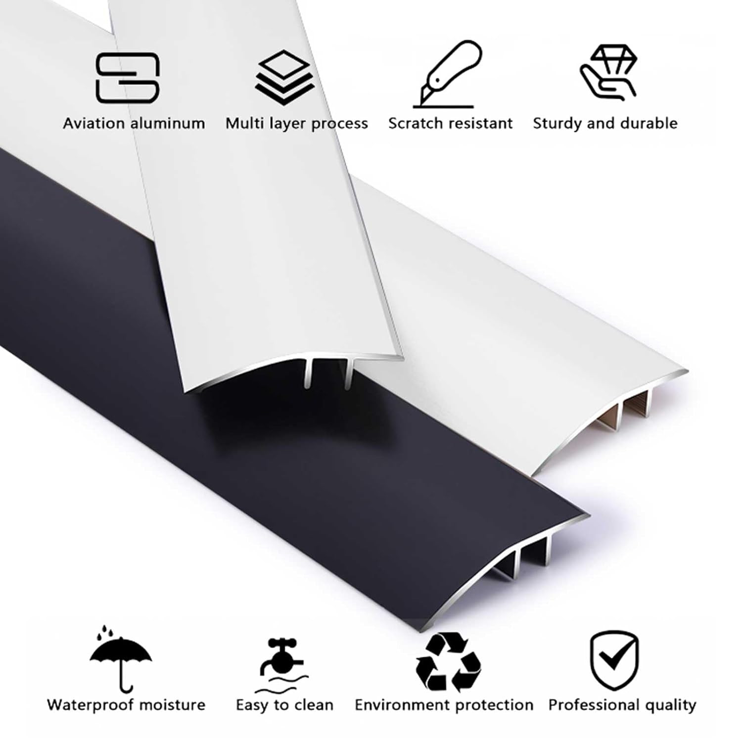 48″ Aluminum Floor Transition Strip – 3 Pack for Doorways & Ramps, Silvery