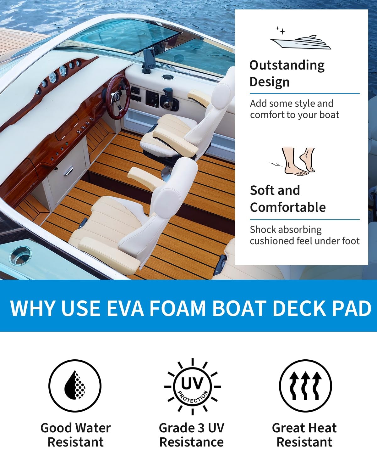 Boat Flooring EVA Foam Self-Adhesive 96”x36” Faux Teak Marine Boat Decking …