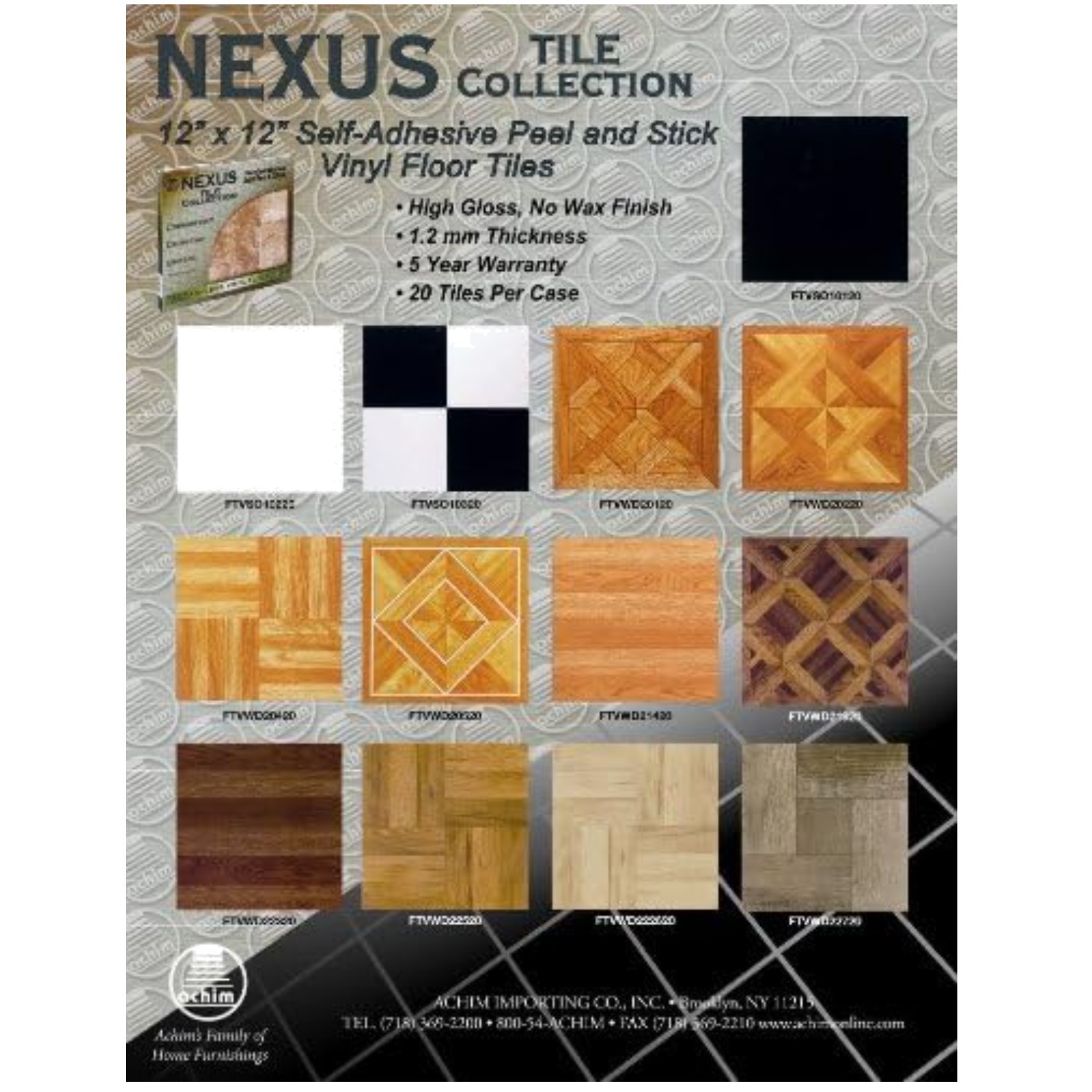 Nexus Vinyl Floor Tiles – Black & White Marble Look, 20 Pack