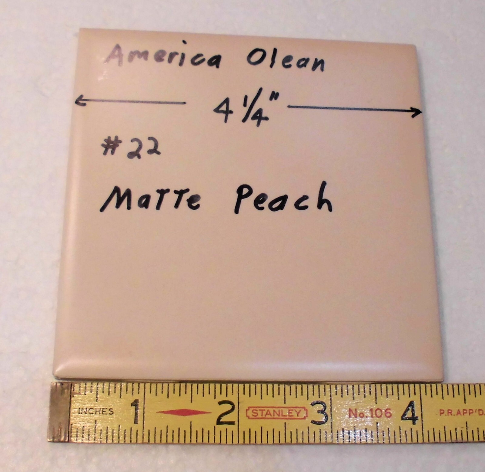 1 pc. Vintage *PEACH COLOR* Matte Ceramic Tile #22 by American Olean 4-1/4″ New