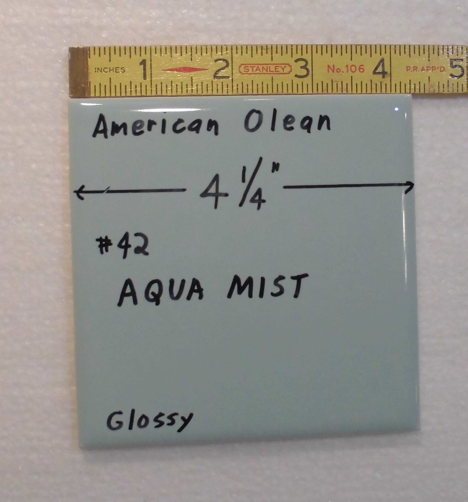 1 pc. Glossy Ceramic Tile *Aqua Mist #42* American Olean 4-1/4″ Blue-Green NOS