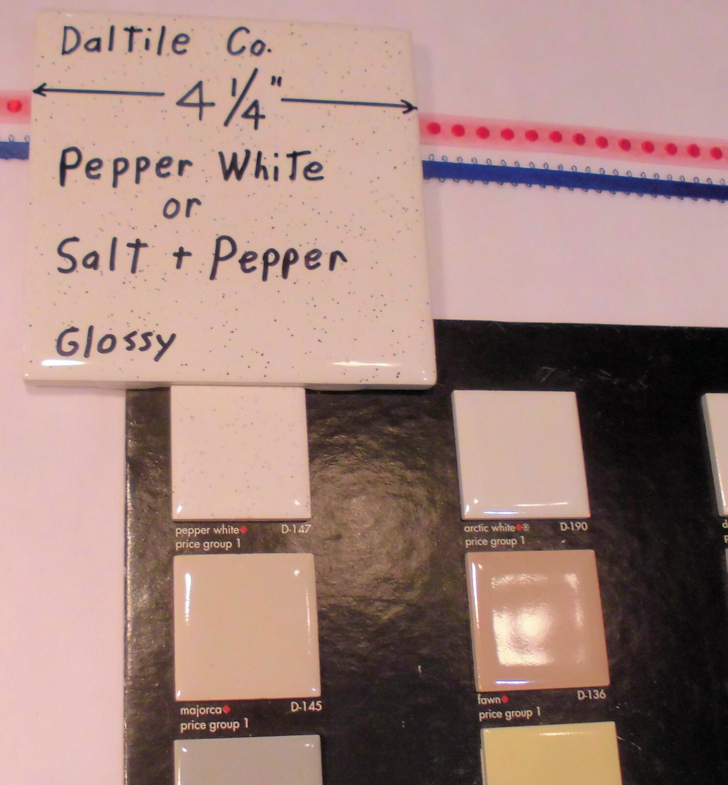 1 pc. Pepper White Glossy Ceramic Tile by Daltile 4-1/4″ Salt & Pepper, NEW