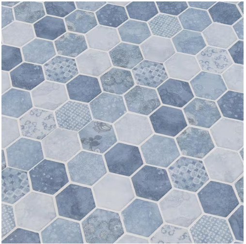 MSI Vista Azul Hexagon 11 in. x 13 in. x 6 mm Patterned Glass Mosaic 0.98 sqft