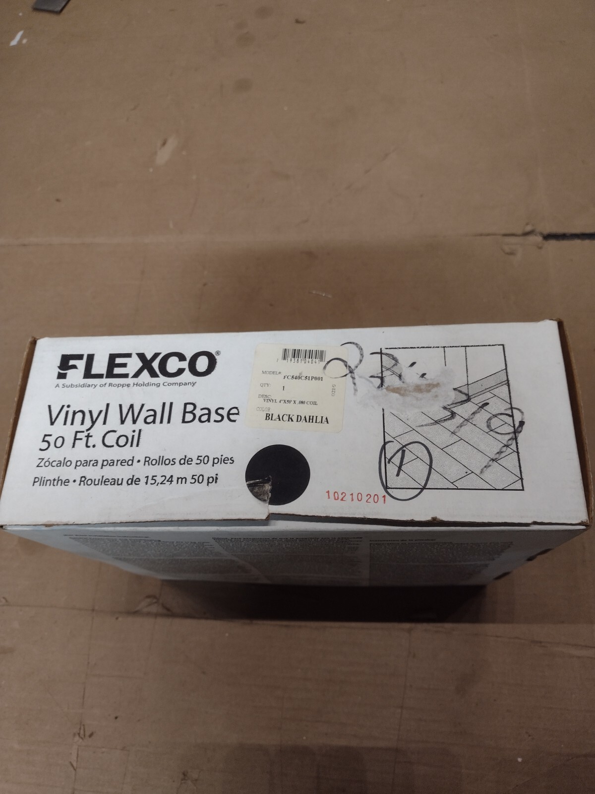 Flexco 4″ W x 50 ft Long x .080 Coil Black Dahlia Vinyl Standard Wall Base