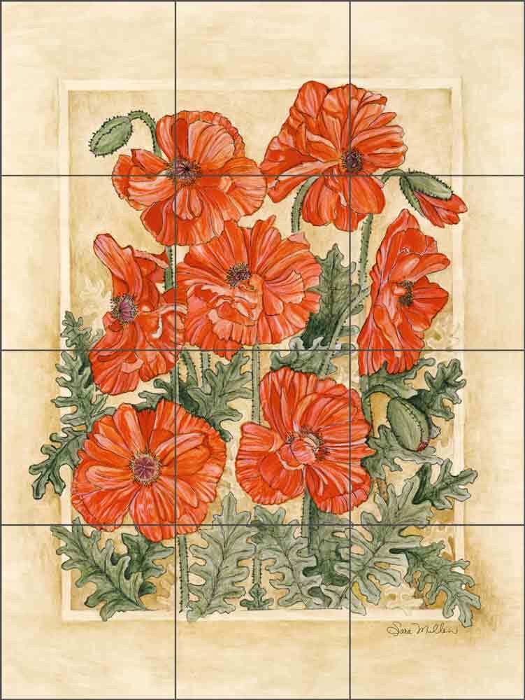 Poppy Tile Backsplash Sara Mullen Floral Flower Art Ceramic Mural SM027