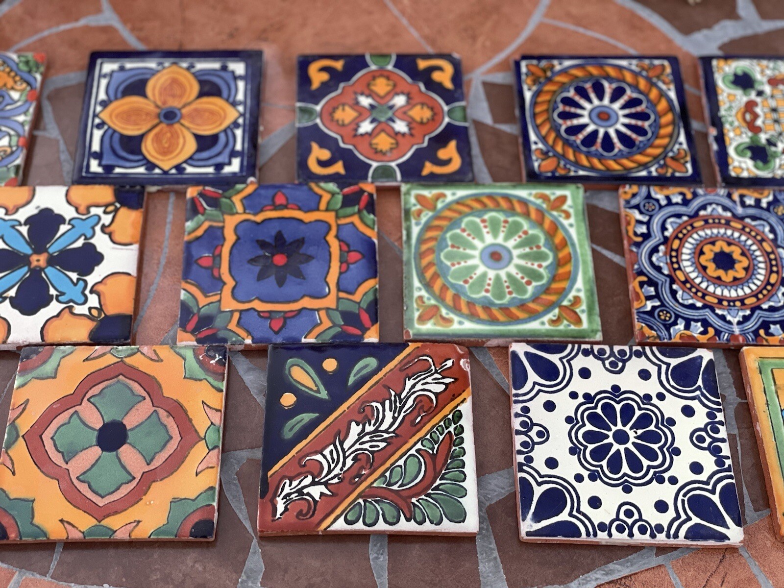 25 Assorted Mexican Ceramic 4×4 inch Hand Made Tiles