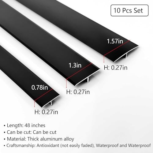 Aluminum T Molding Floor Transition Strip, Black, 4ft, 10 Pack