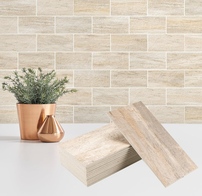 100pcs Peel & Stick Backsplash 3×6 PVC Subway Tile Grayish Beige