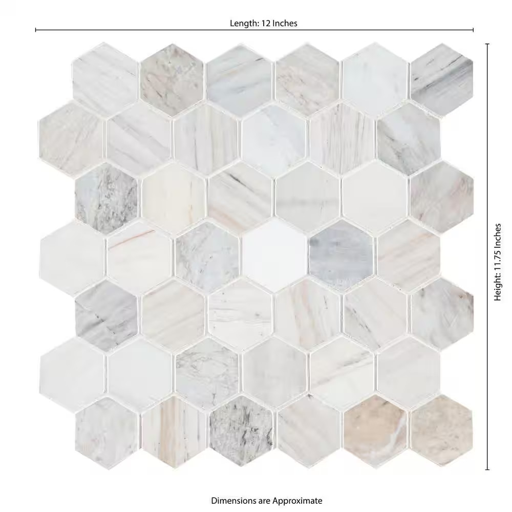 Angora 2 In. Hex 12 In. X 12 In. X 0.38 In. Polished Marble Mesh Mounted Mosaic