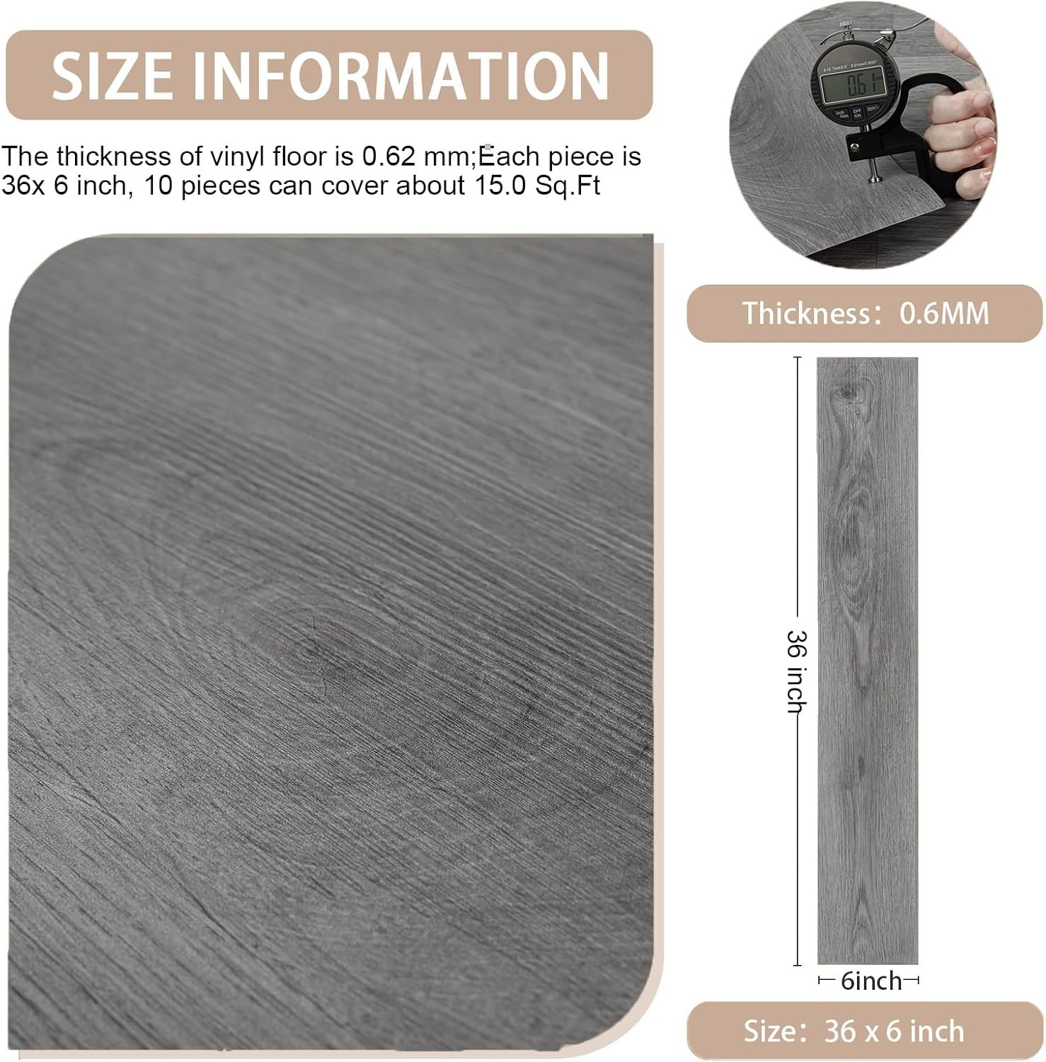 Scratch-Resistant Grey Peel and Stick Floor Tiles, 10-Pack for Stylish Upgrades