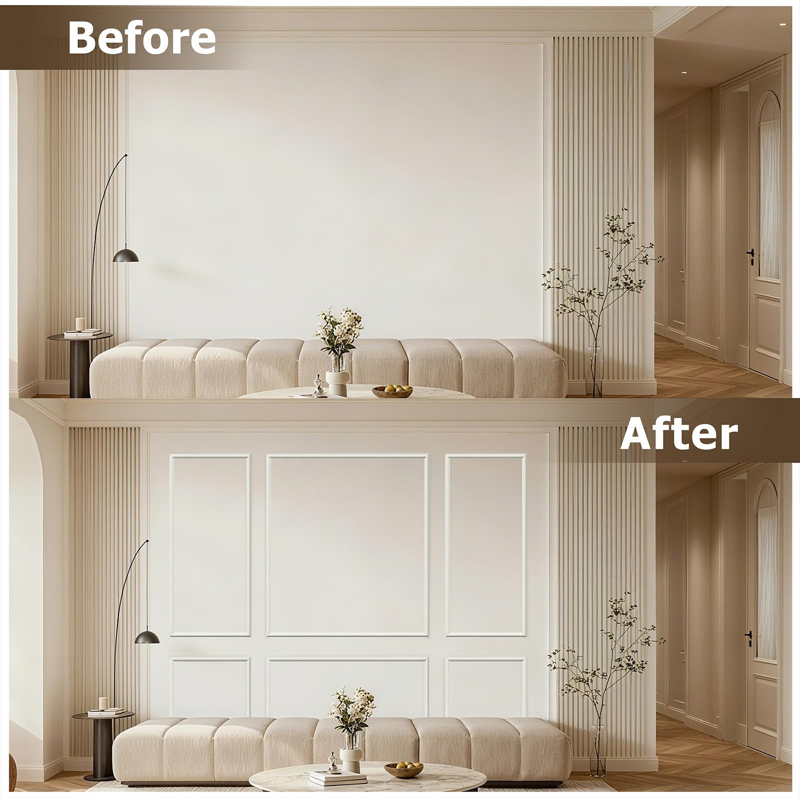 Wall Molding Kit Wainscoting Trim Self Adhesive Accent Panel Set of 6 Pcs