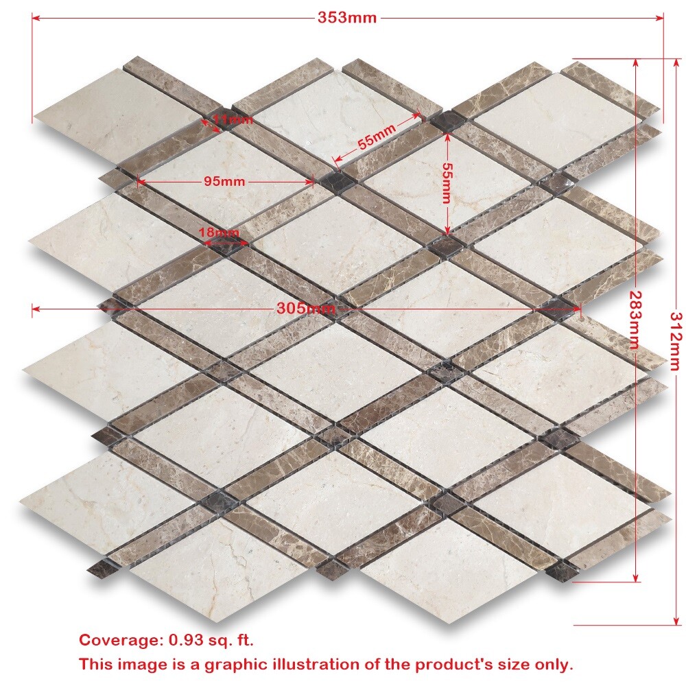 T881XH Thassos White Marble Diamond Lattice Mosaic Tile White Marquina Black