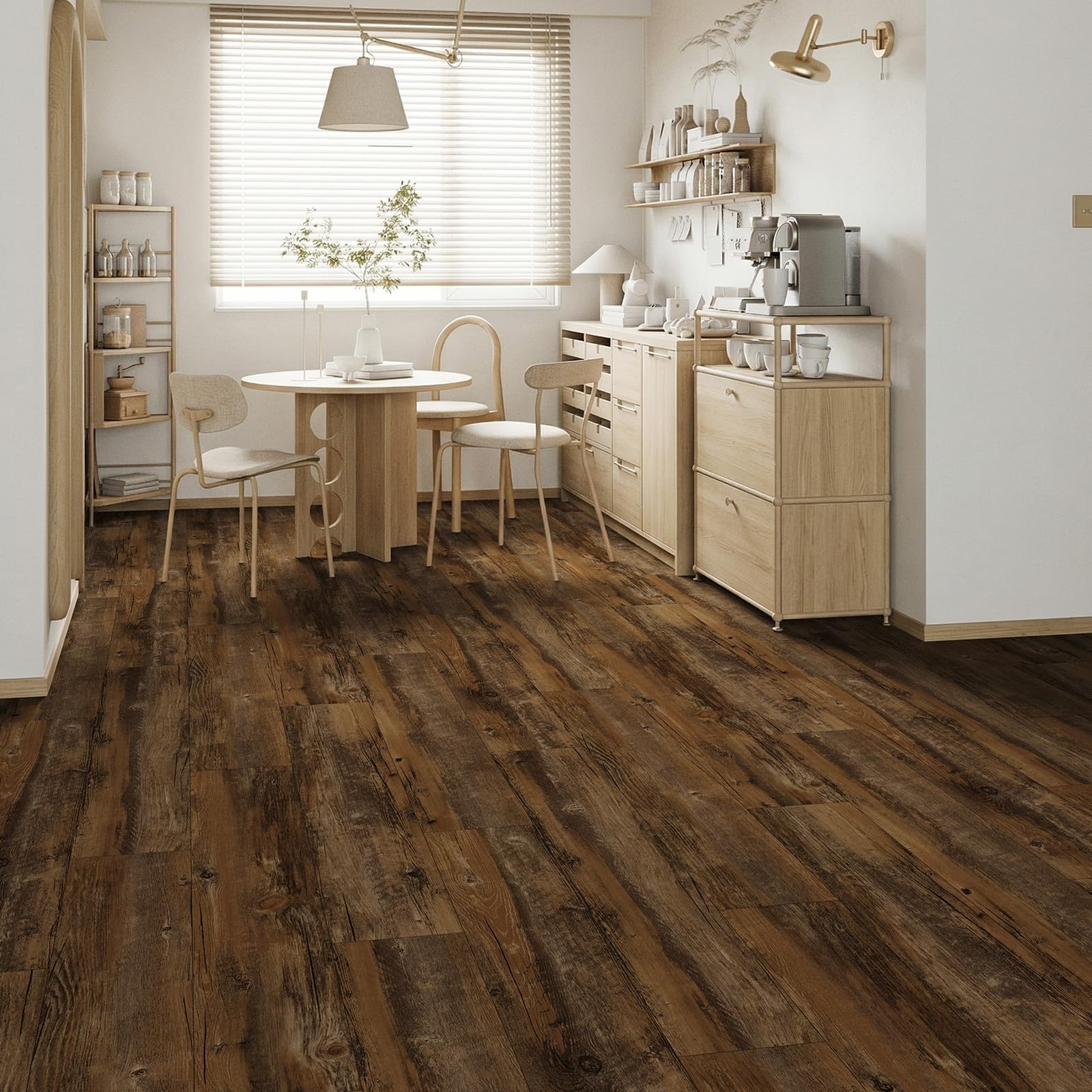 Peel and Stick Vinyl Flooring, 37-Pack (54 Sq.Ft) Wood-Effect, Rigid Core Eas…