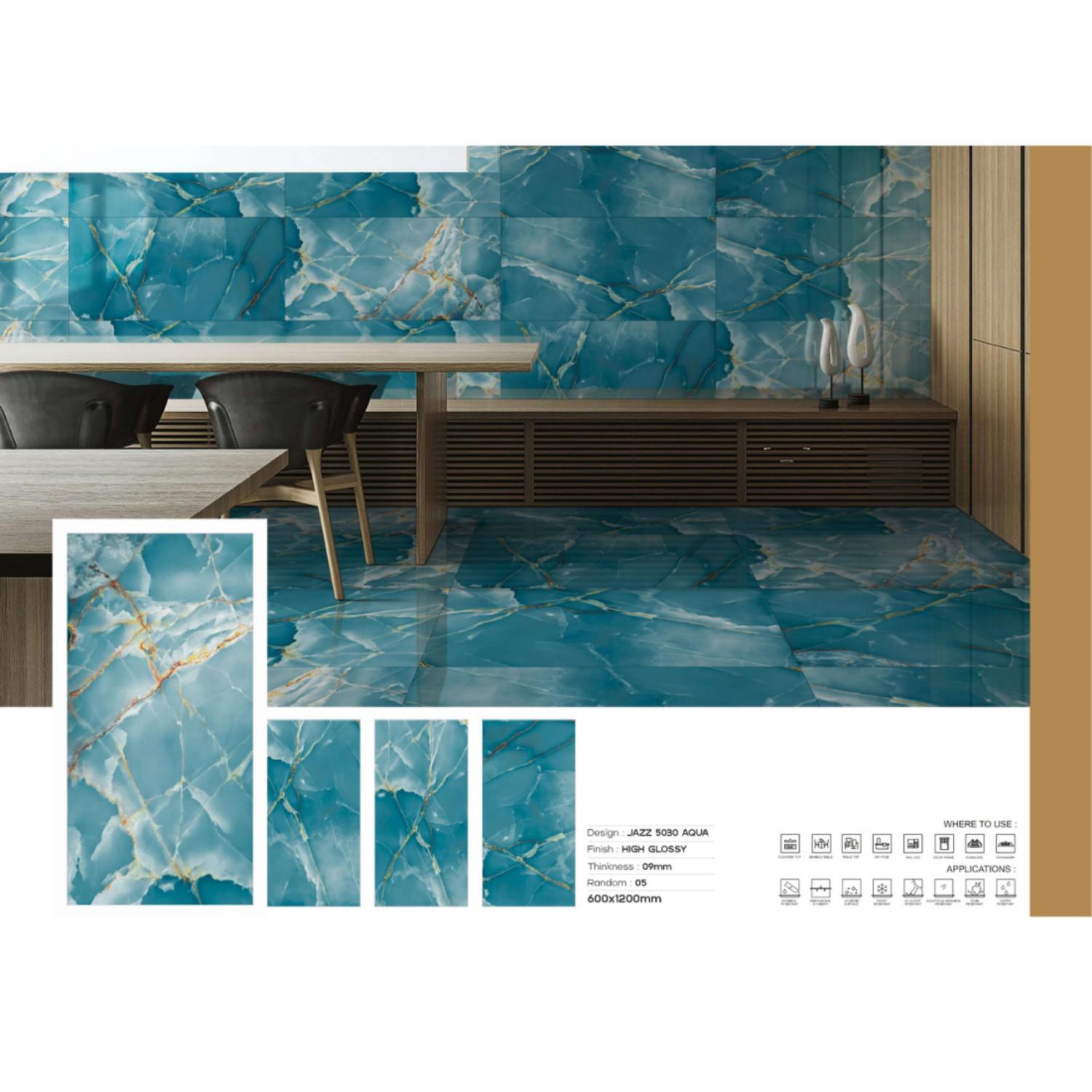 My Luxury Flooring MK HIGH Glossy Jazz 5030 Aqua Porcelain Tiles 24 x 48 In Tile