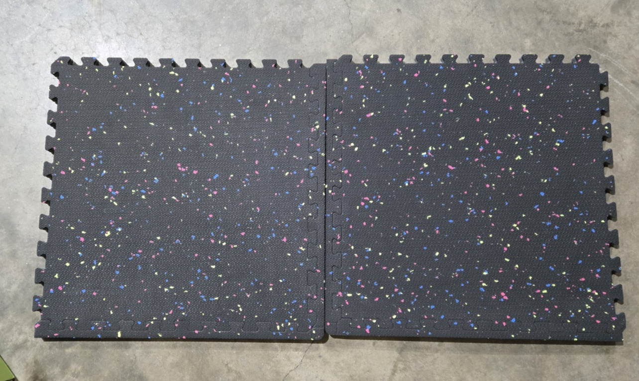 Norsk Multi Purpose Floor Tiles 12 Pack Black with Multi Colors Paint Dots (38D)