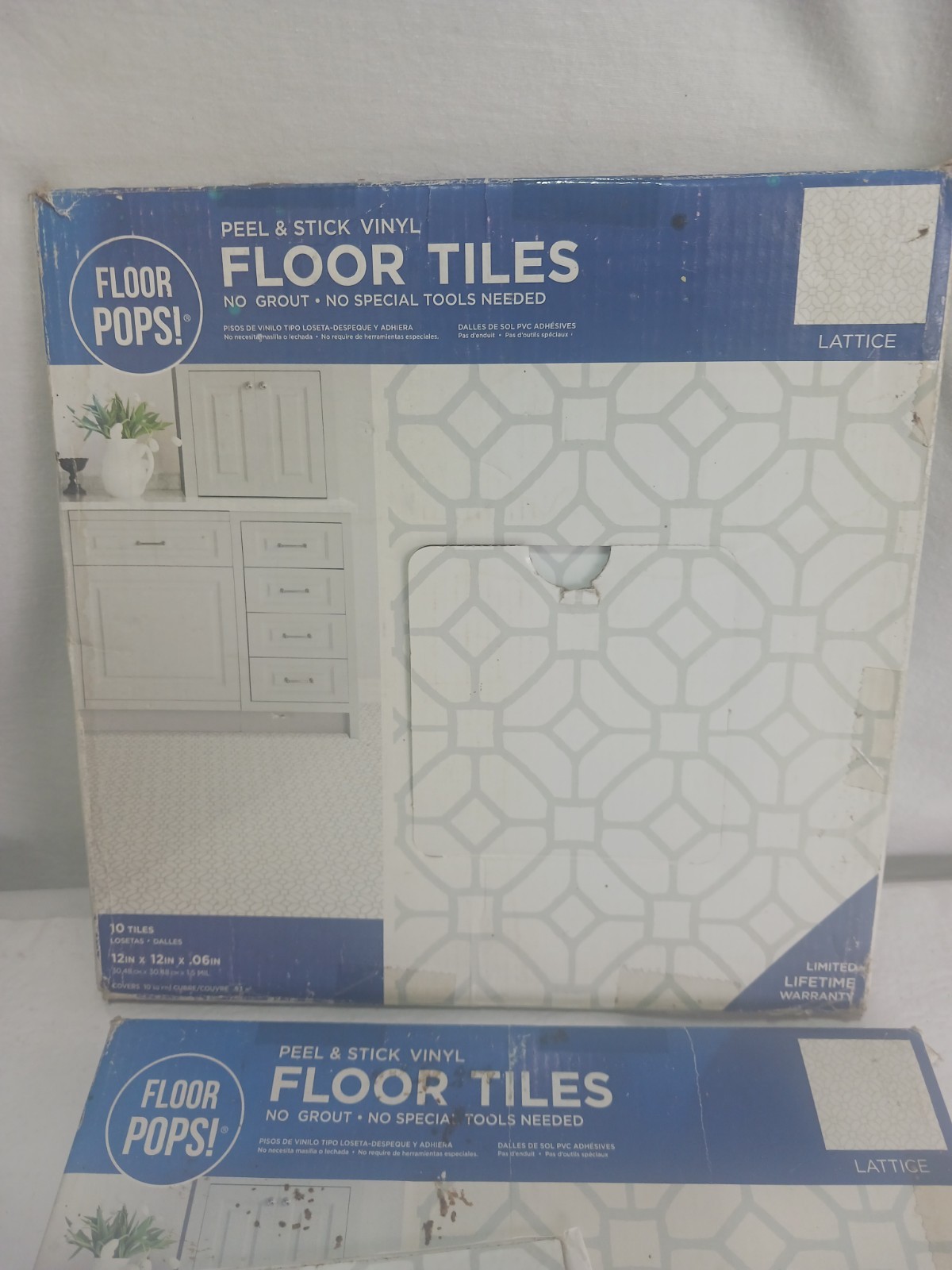 Floor Pops Peel Stick Floor/Wall Tiles FP2946 Lattice 12″x12″ x .06″ 10 Pack + 4