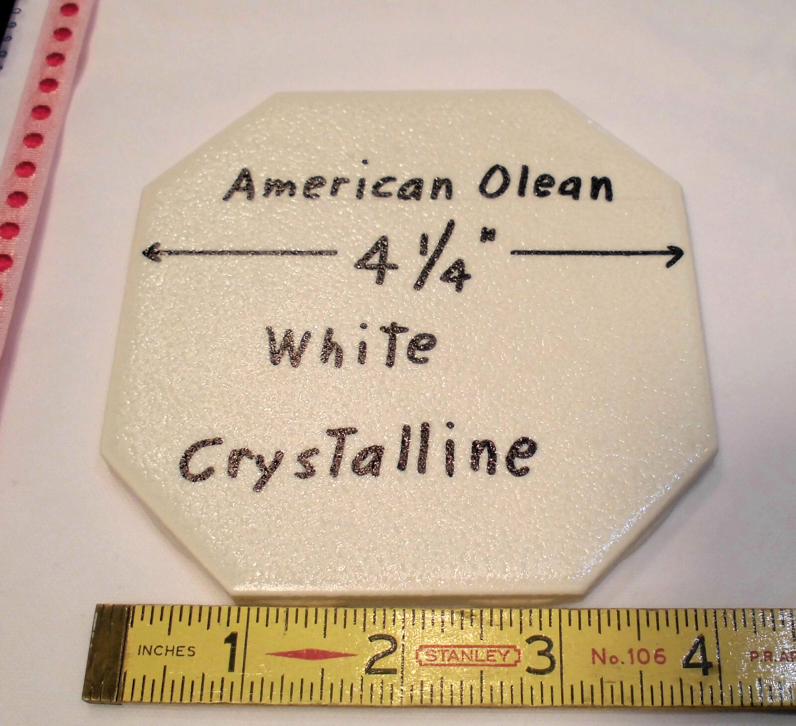 1 pc. Octagon Ceramic Tile 4-1/4″: White Crystalline by American Olean Co. NEW