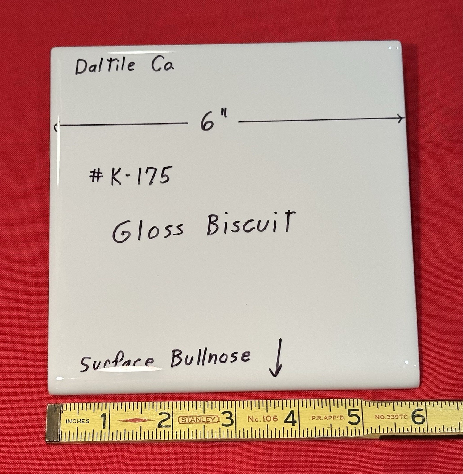 1 pc. Glossy Bullnose Ceramic Tile: Kohler Biscuit #K-175* 6″ X 6″ by Daltile